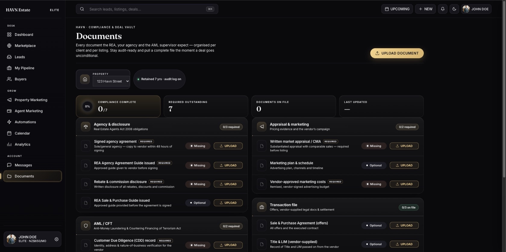 HAVN OS · Documents vault